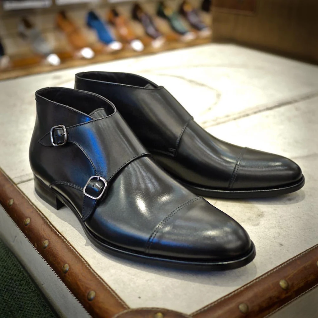 Maison Adam black double monk boots