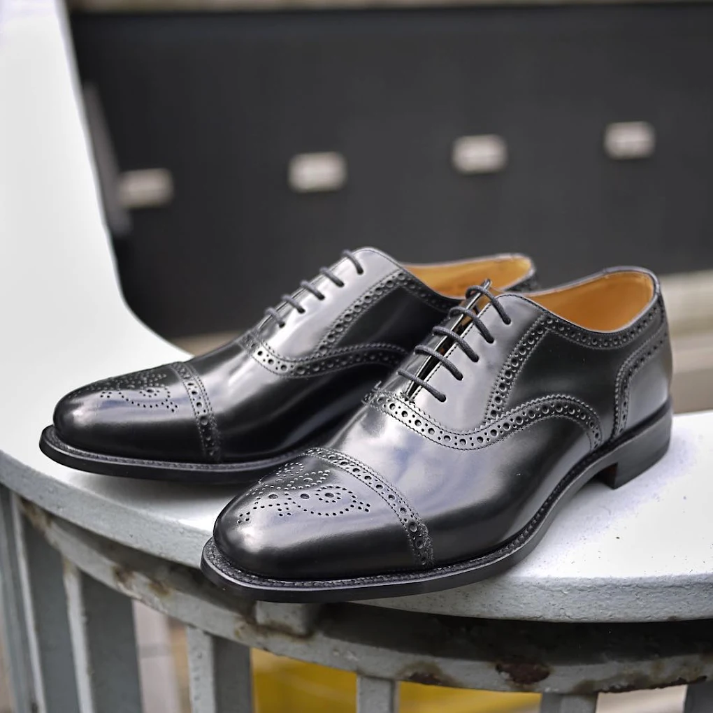 Maison Adam classic black wingtip Oxfords