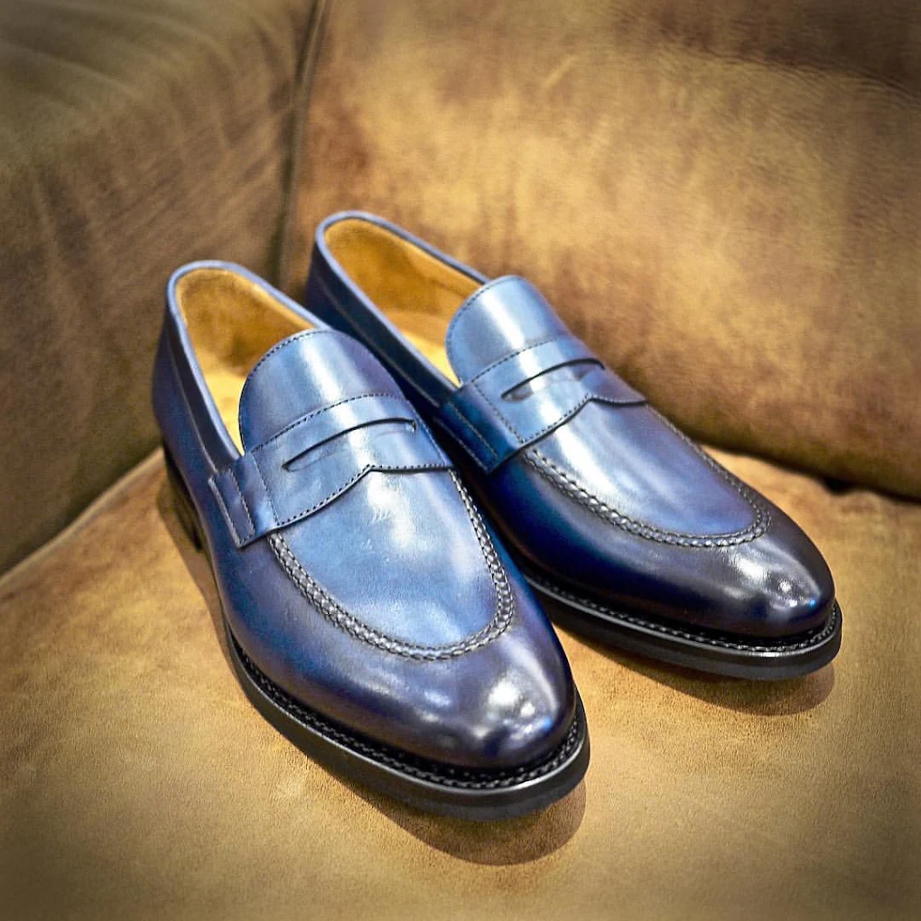 Maison Adam blue leather penny loafers